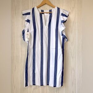 LA VI Blue & White Striped Fringe Detail Top Size L NWT